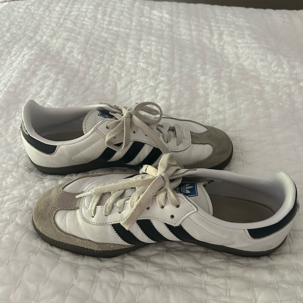Adidas White Leather Sneakers w/Black Stripes